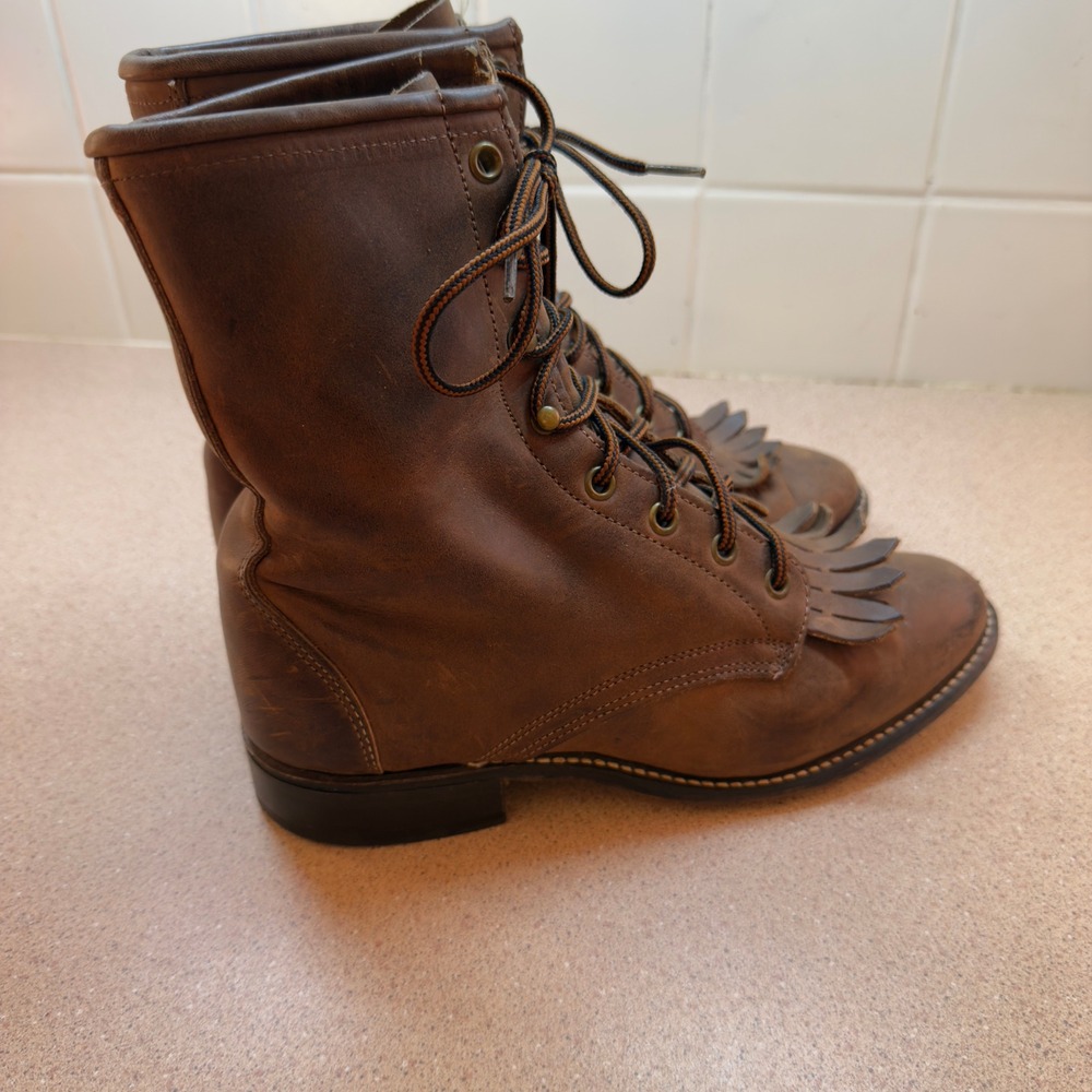 Vtg Laredo Womens Roper Leather Lace Up Western Boots with Kilties Size 7 M - Picture 5 of 10